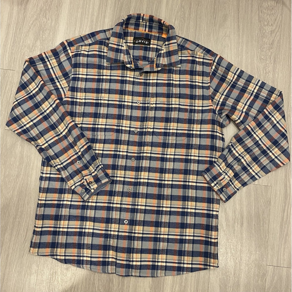 ORVIS Cotton‎ Blend Stretch Flannel Long Sleeve Shirt Mens Large Plaid L